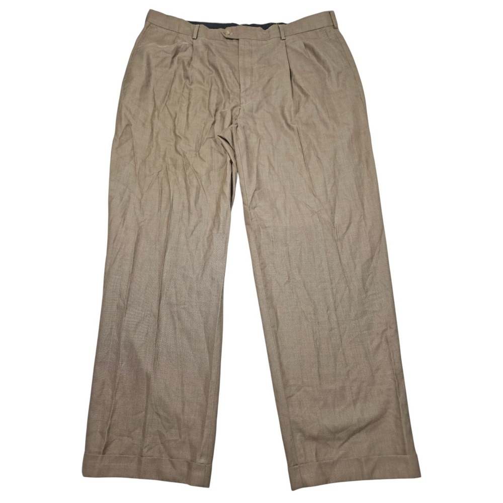 Perry Ellis America Pleated Cuffed Dress Pants Khaki Tan Sz 42/32